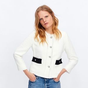 Zara Contrasting jacket with gem buttons